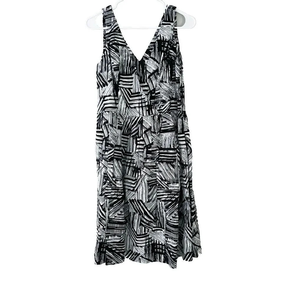 Coldwater Creek Womens Fit And Flare Dress Black White 8 Geometric Sleeveless